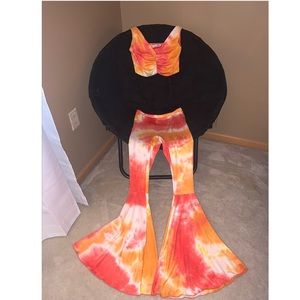 Pink and peach two piece flare pants set